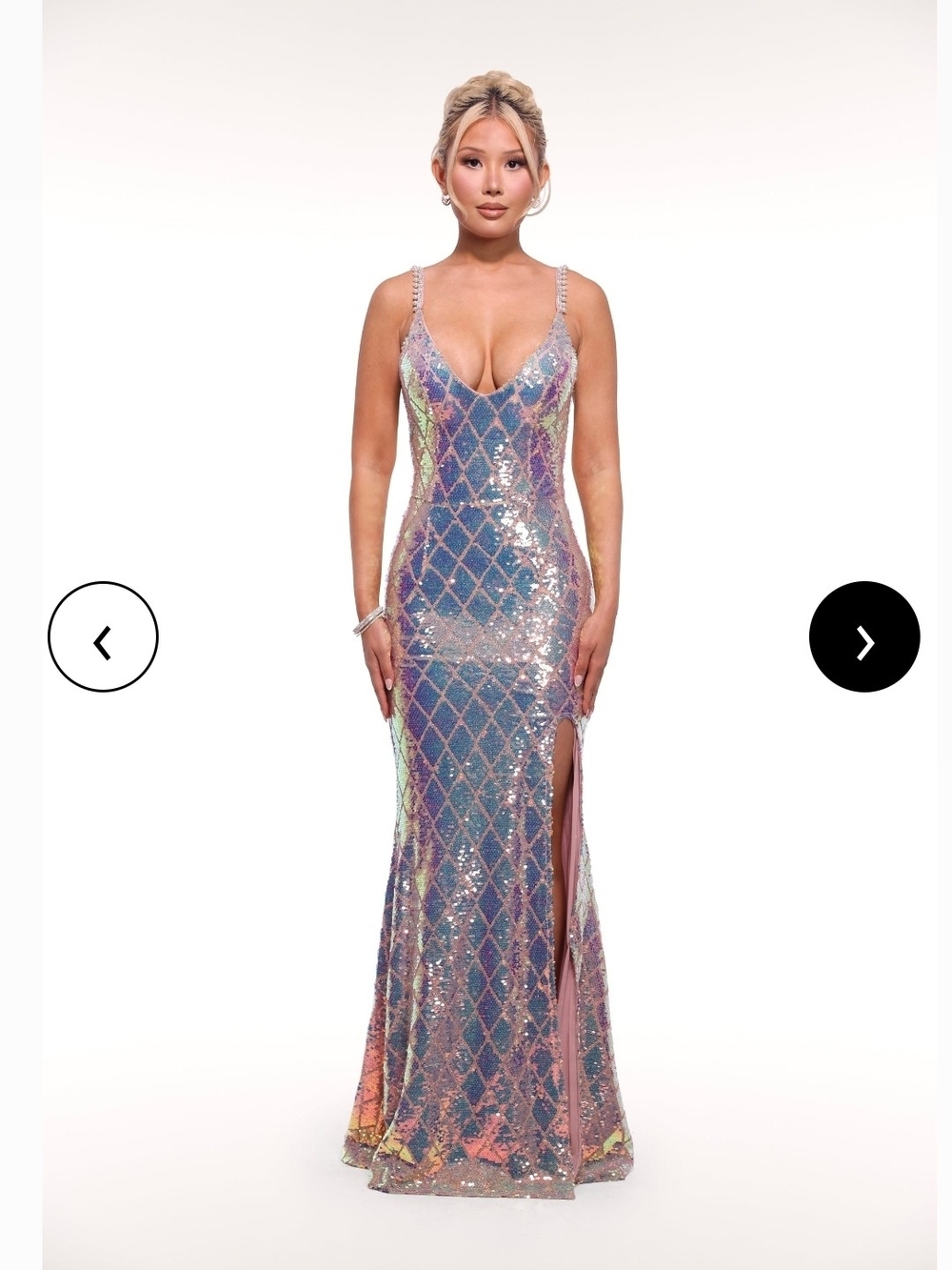 Iridescent Sequin V-Neck Evening Gown - Alglist
